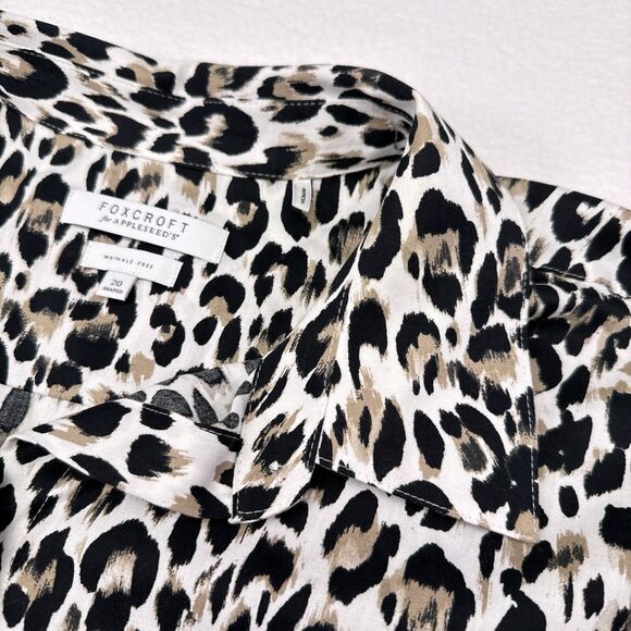 Foxcroft Top Womens Plus Size 20 Shaped Leopard Print Button Front Wrinkle Free - Picture 4 of 9